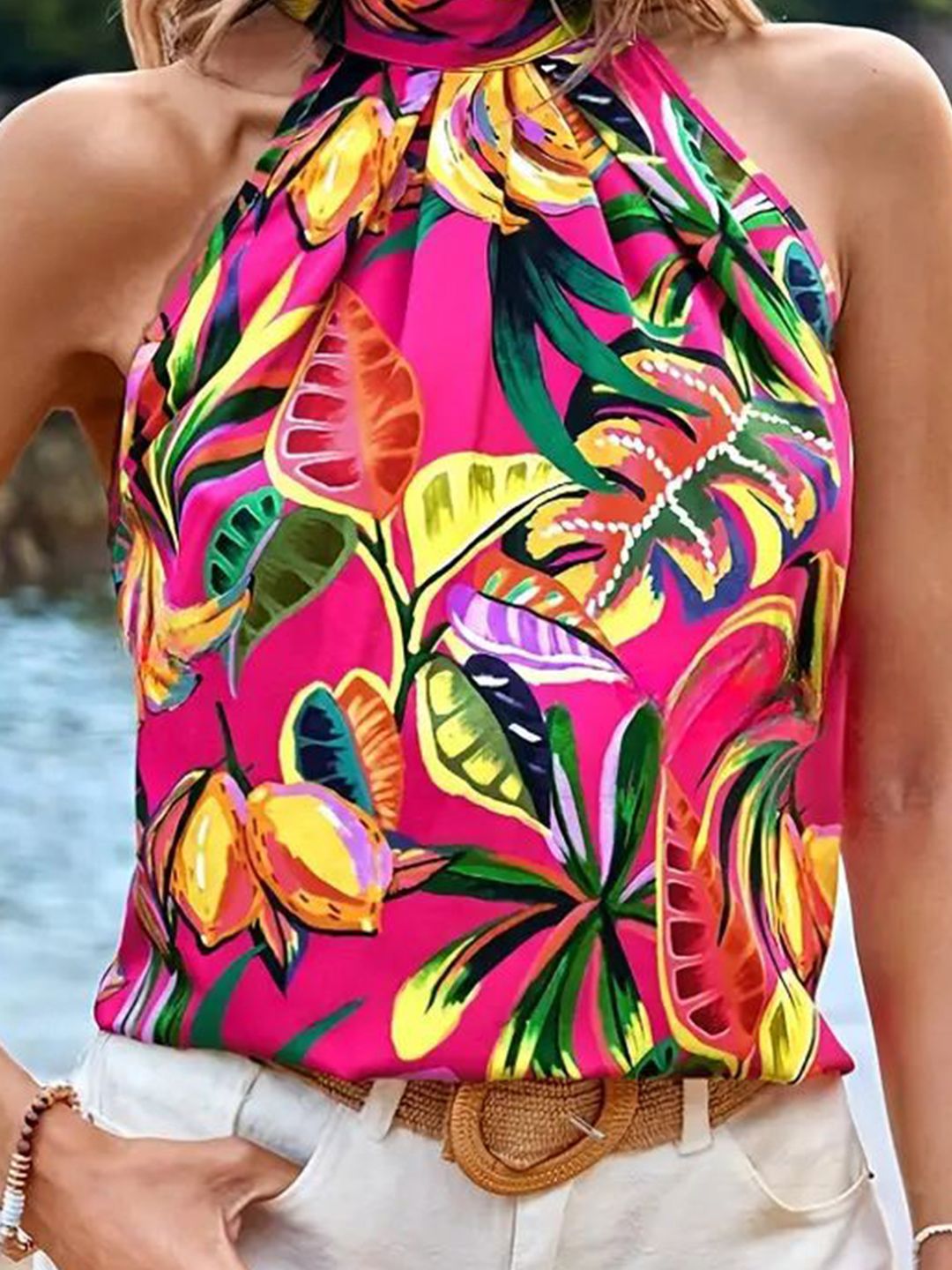 DressBerry Floral Print Halter Neck Top