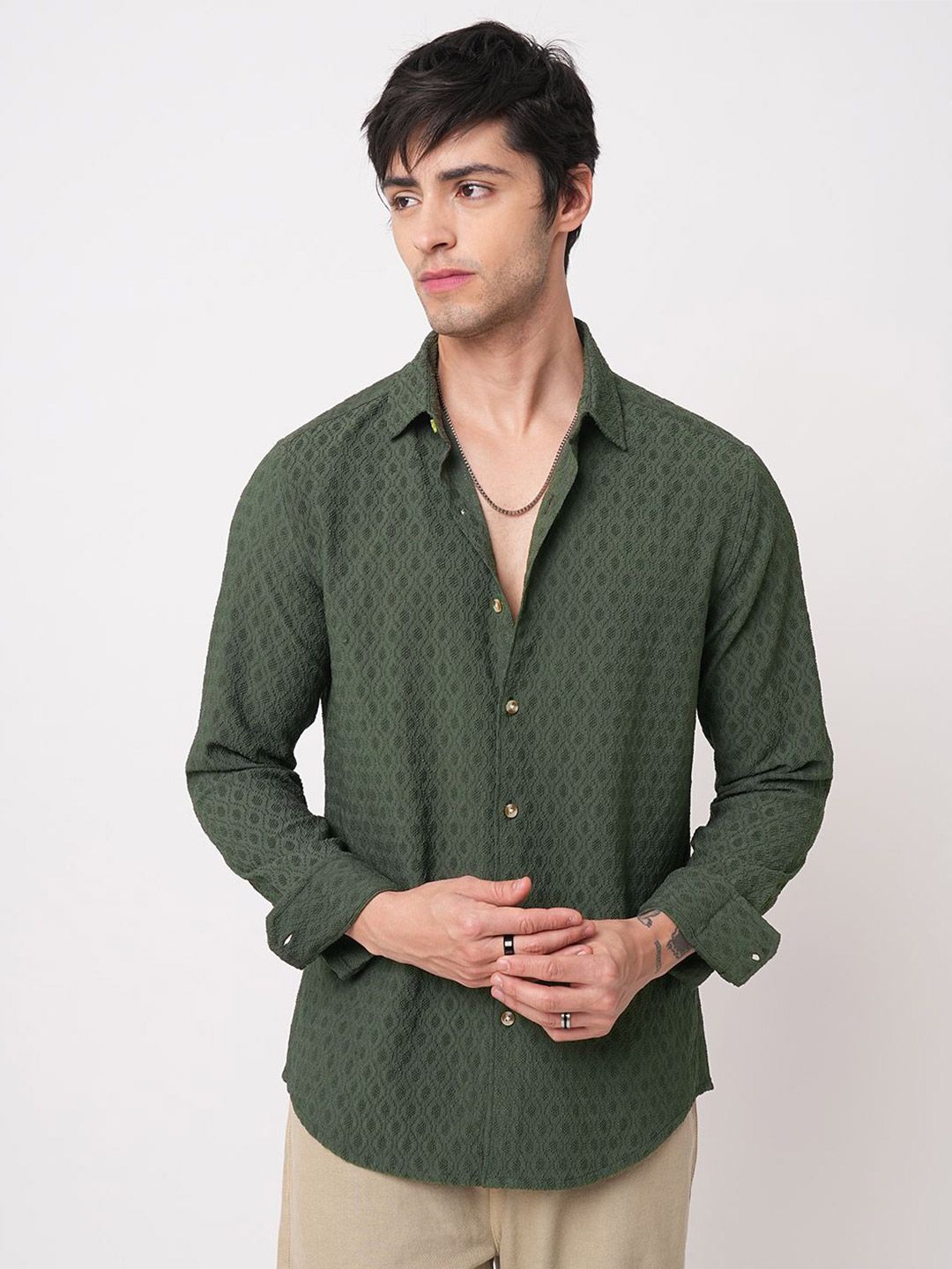 VASTRADO Men Classic Self Design Relaxed Fit Casual Shirt