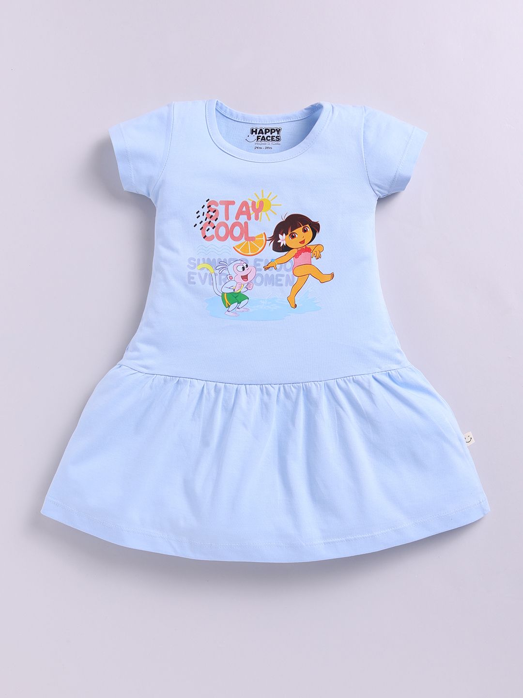 Happy Faces Girls Dora Printed Pure Cotton Fit & Flare Dress
