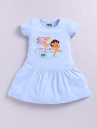 Happy Faces Girls Dora Printed Pure Cotton Fit & Flare Dress