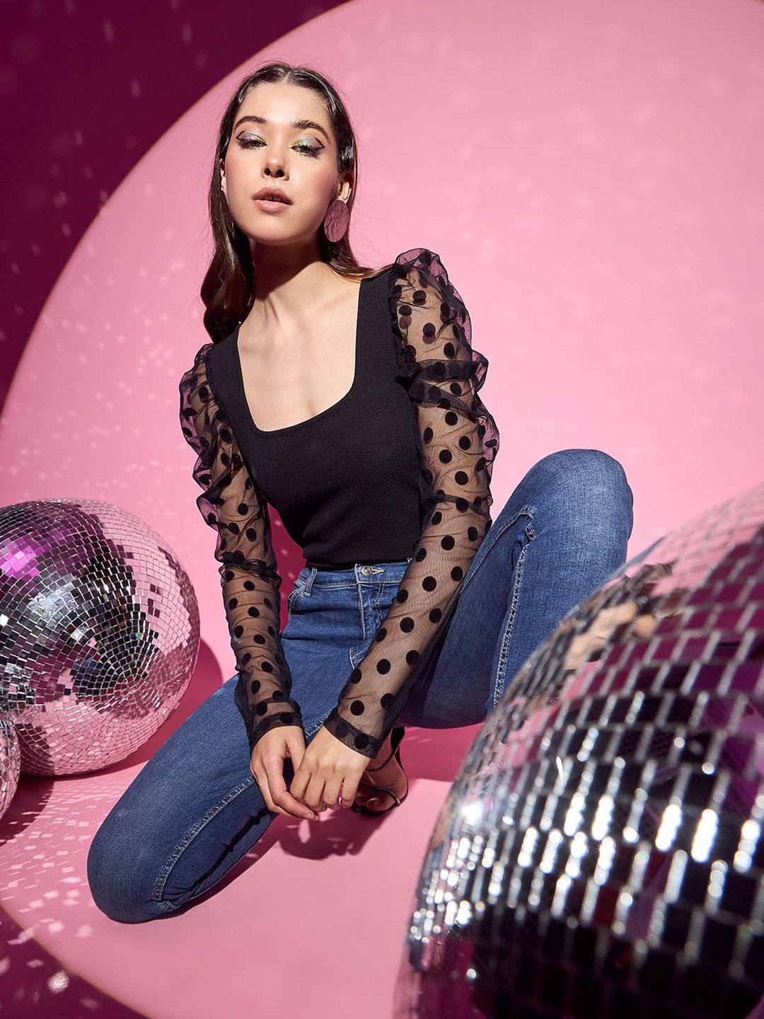 Berrylush Women Puff Sleeve Square Neck Top