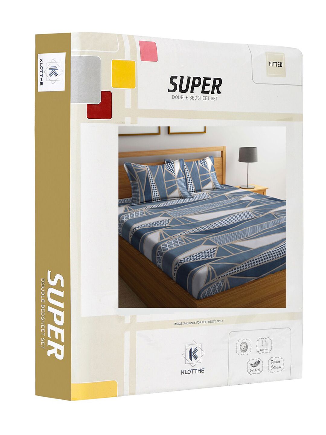 KLOTTHE White & Blue Geometric Printed 300 TC Dilengkapi Cadar King Dengan 2 Sarung Bantal