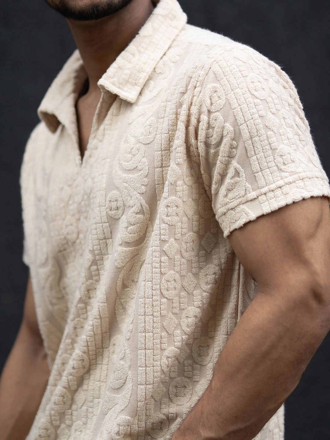 Powerlook Men Self Design Polo Collar T-shirt