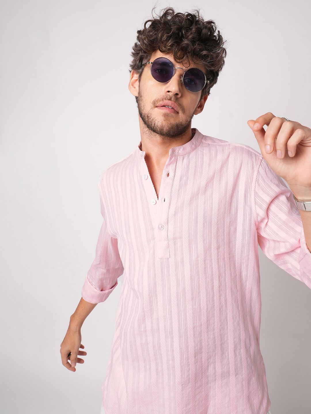 VASTRADO Men Striped Fusion Cotton Straight Kurta