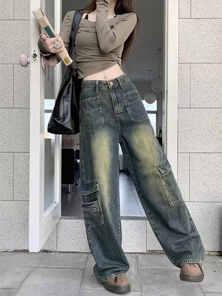 DressBerry Women Wide Leg High-Rise Light Fade Cotton Jeans