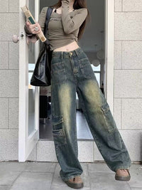 DressBerry Women Wide Leg High-Rise Light Fade Cotton Jeans