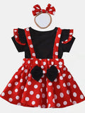 YK Girls Polka Dot Printed Bow Detail Pinafore Maxi Dress with Headband