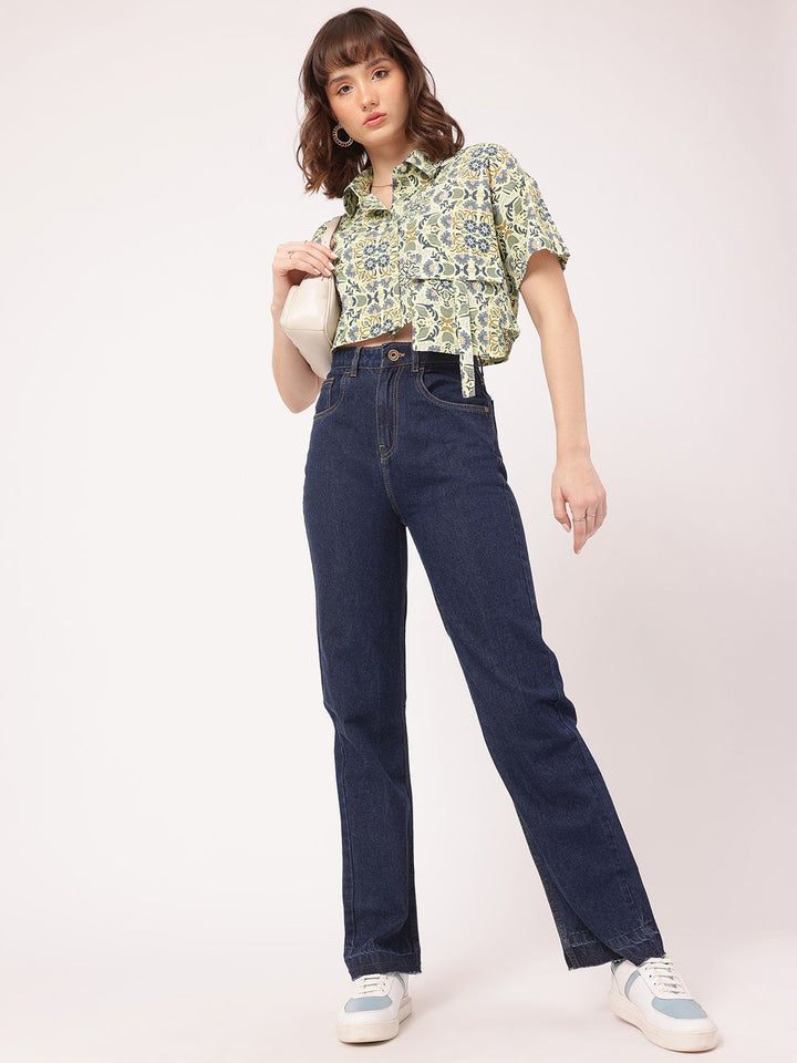 DressBerry Nomad Nook Printed Seersucker Boxy Crop Shirt