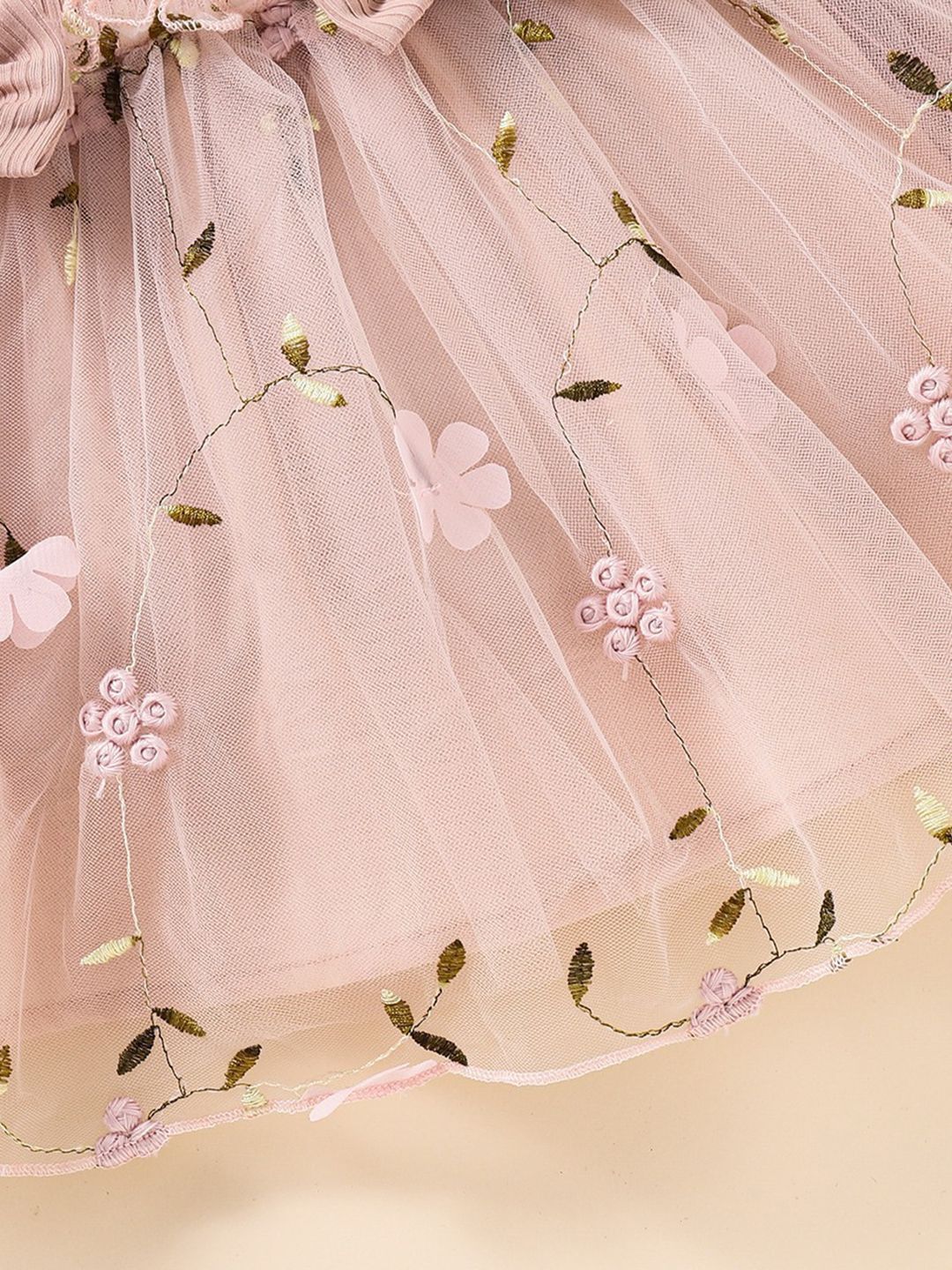 YK Girl Round Neck Puff Sleeves Tulle Dress