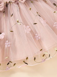 YK Girl Round Neck Puff Sleeves Tulle Dress