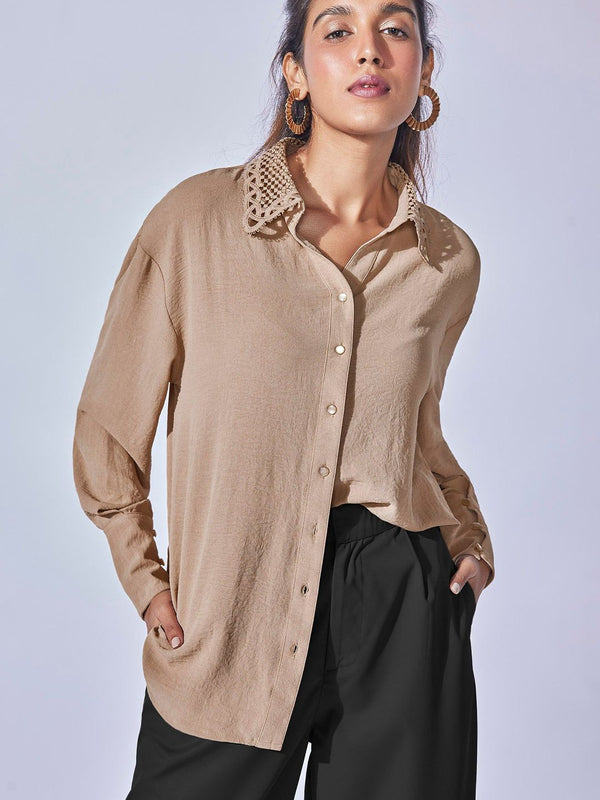 The Label Life Women Spread Collar Solid Casual Shirt
