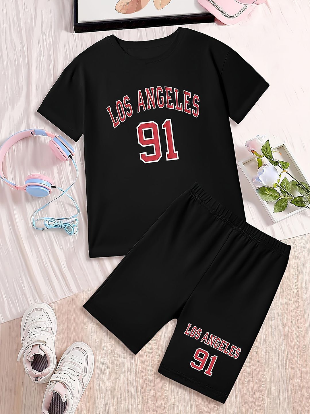 YK Girls Printed T-shirt with Shorts