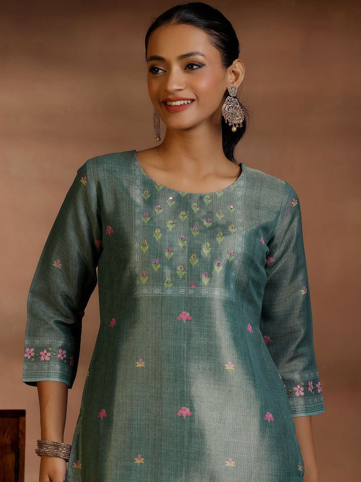 Libas Floral Printed Round Neck Straight Kurta with Trousers & Dupatta