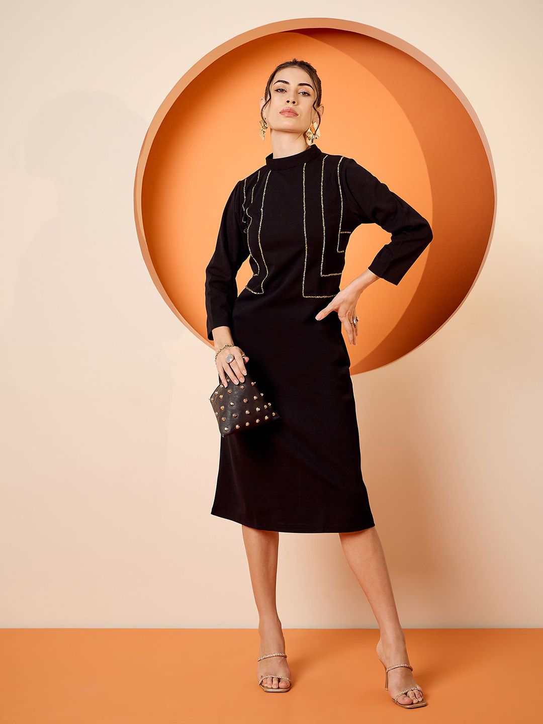 Antheaa Embellished Sheath Midi Dress