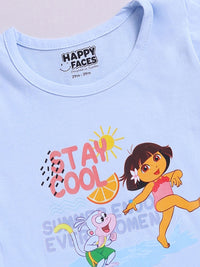 Happy Faces Girls Dora Printed Pure Cotton Fit & Flare Dress