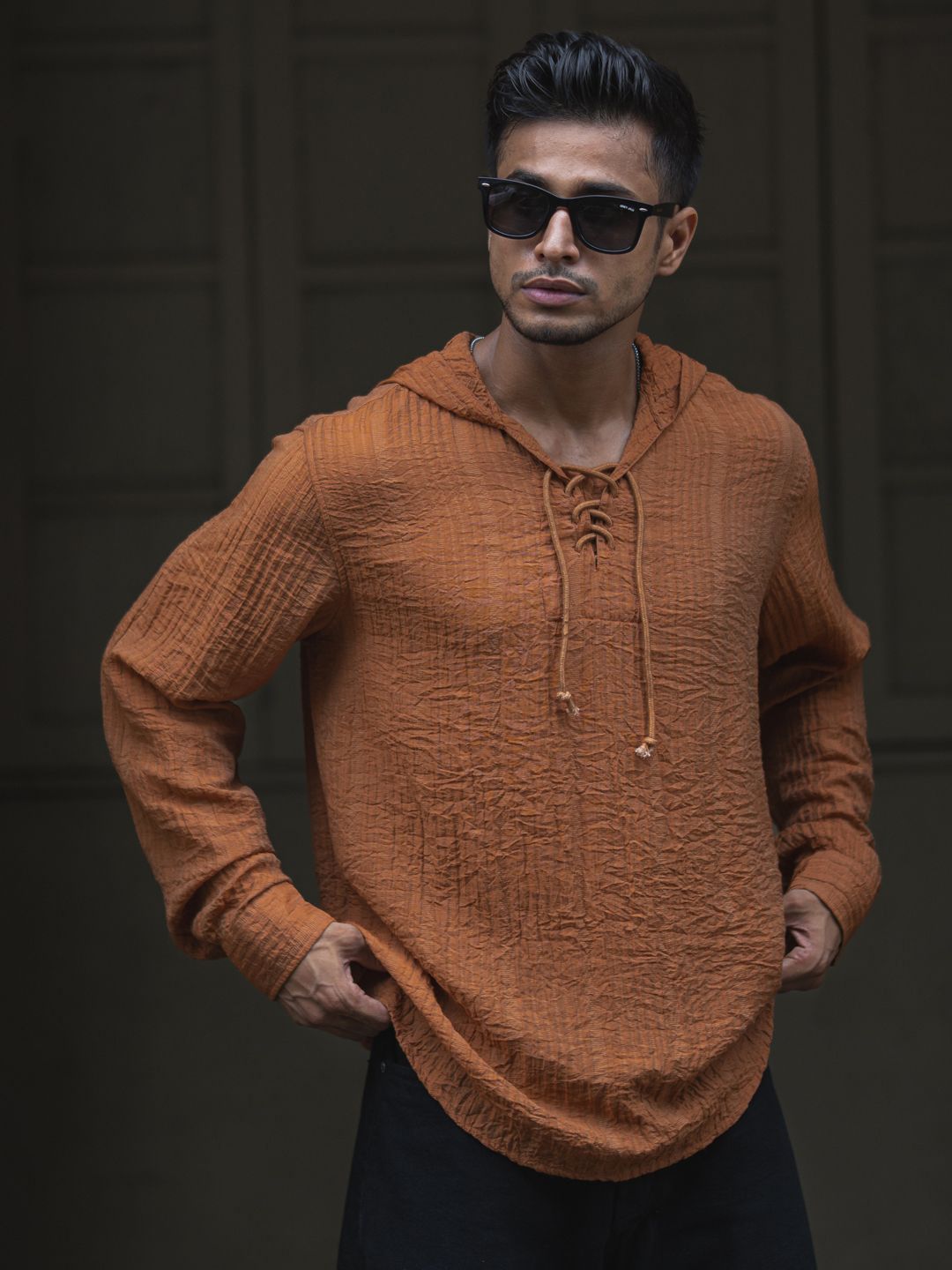 Powerlook Men Hood Solid Casual Shirt