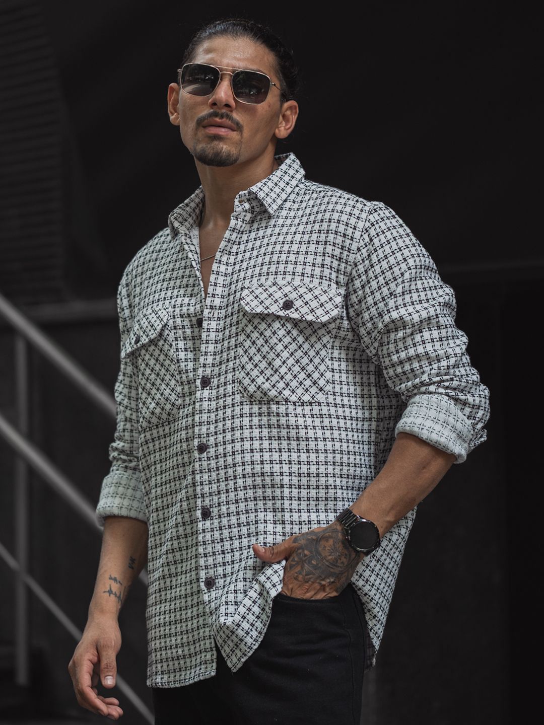 Powerlook Men Spread Collar Tartan Checked Cotton Casual Shirt