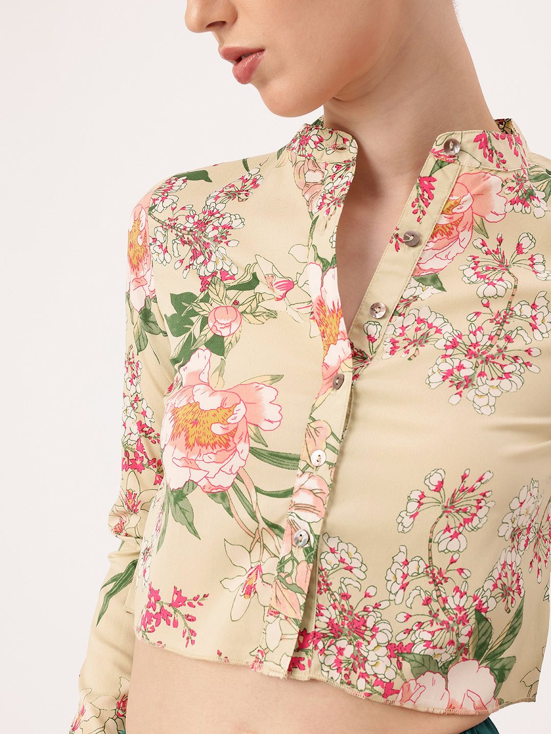 DressBerry Fresh Holiday Floral Printed Crop Shirt