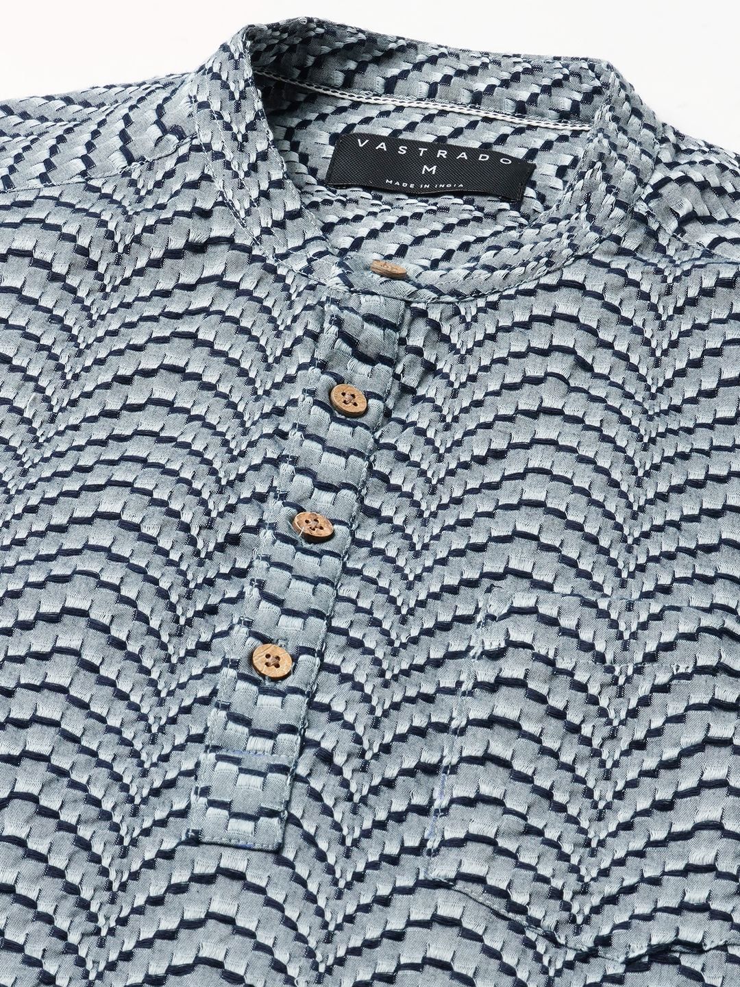 VASTRADO Abstract Woven Design Mandarin Collar Cotton Jacquard A-Line Short Kurta