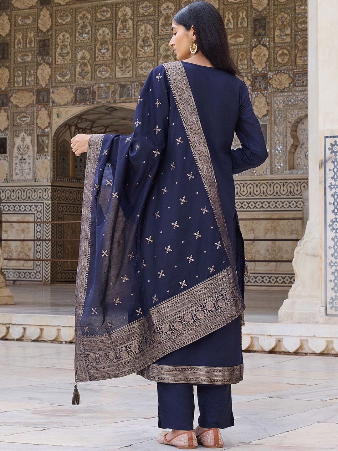 KALINI Ethnic Motifs Woven Design Kurta With Trousers & Dupatta