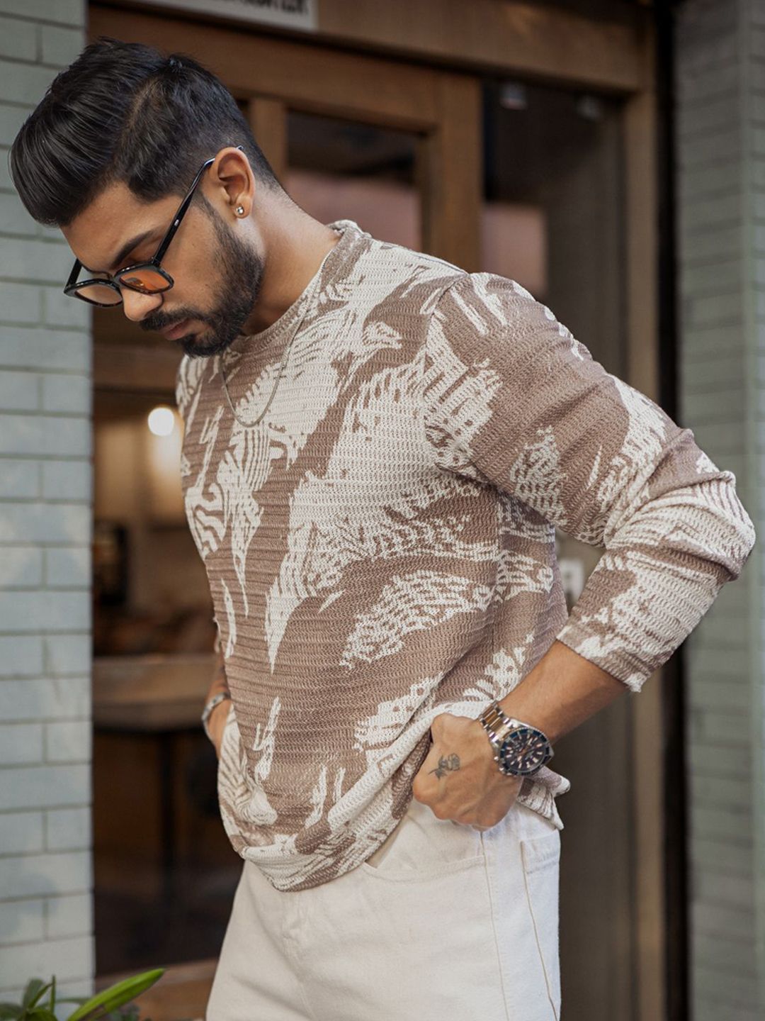 Powerlook Men Abstract Printed Round Neck T-shirt