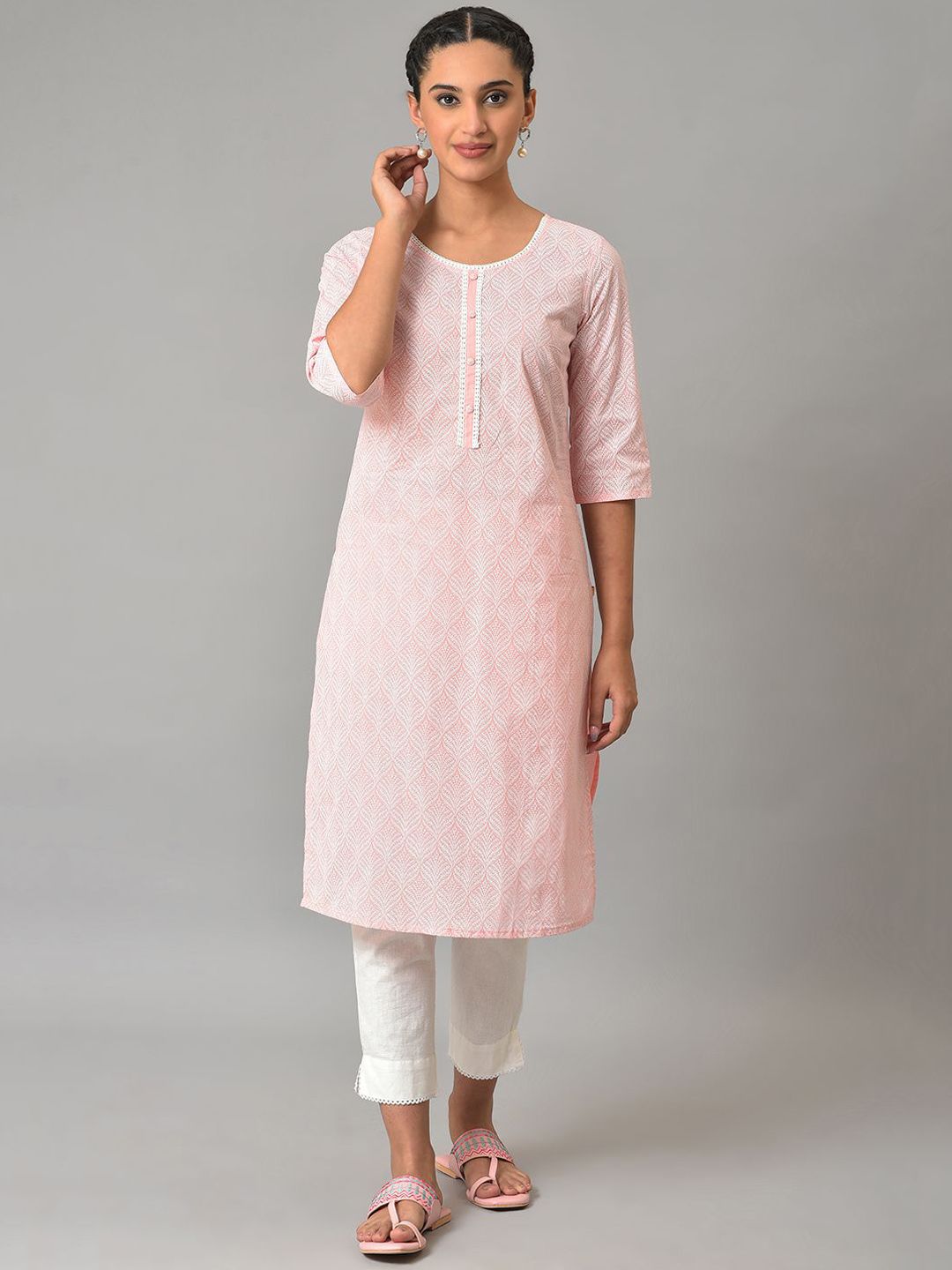 AURELIA Women Geometric Printed Pure Cotton Sequinned Kurta