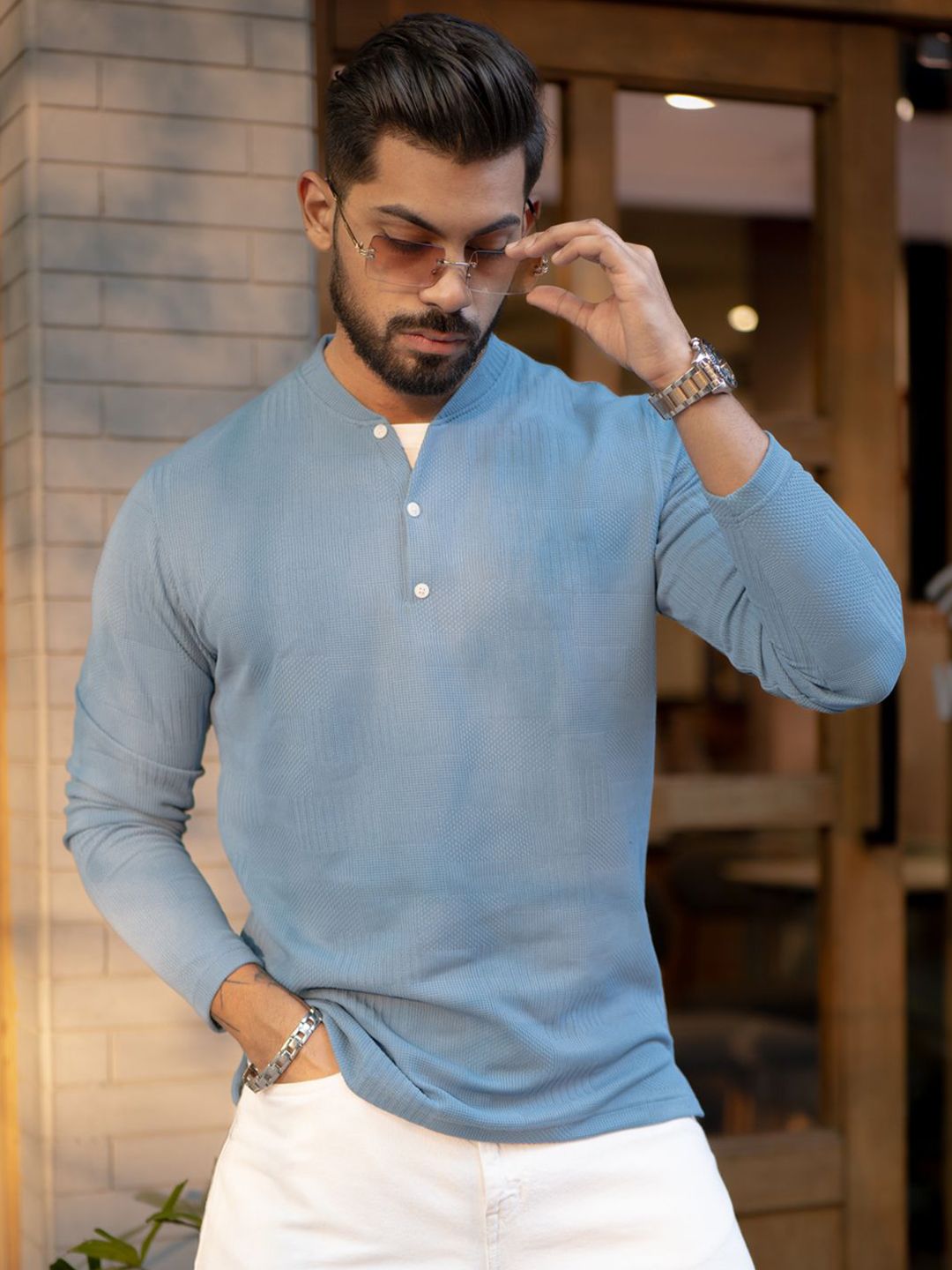 Powerlook Men Typography Henley Neck T-shirt