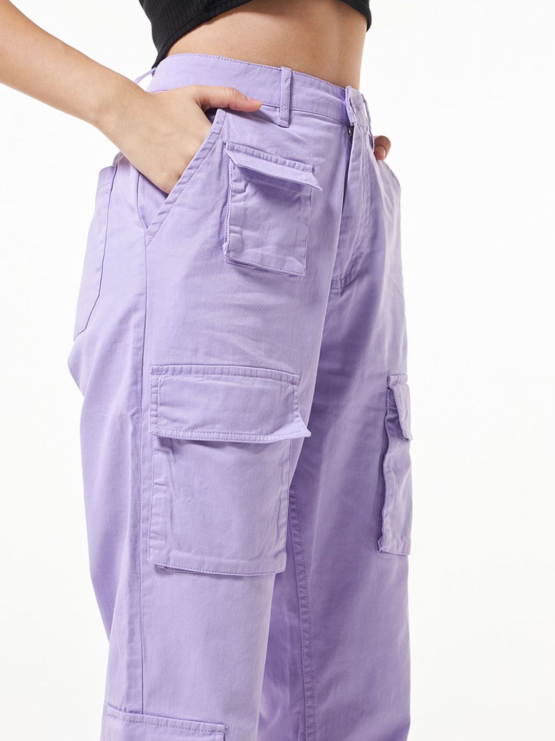 Bewakoof Women Cotton Oversized High-Rise Cargos Trousers