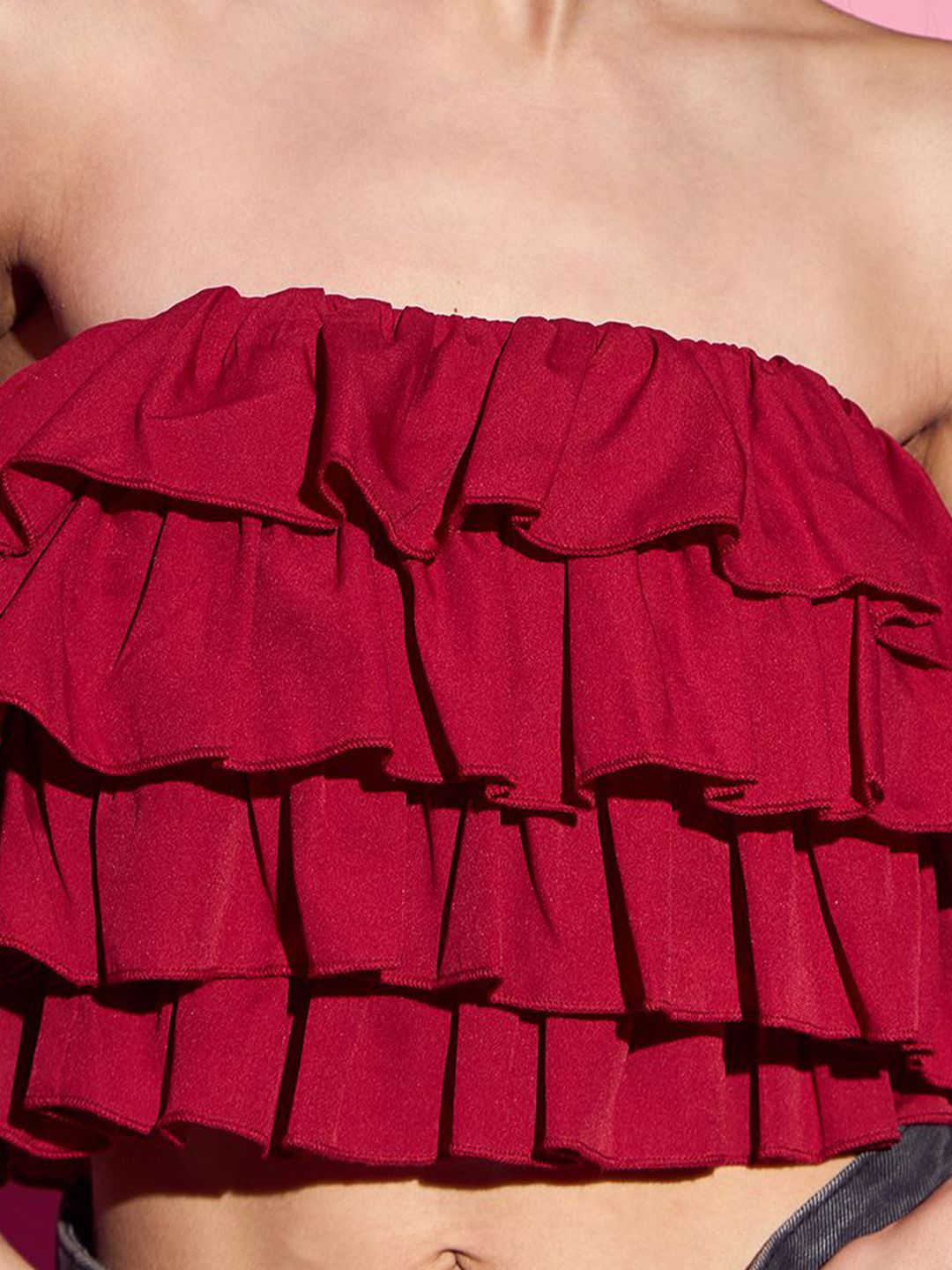 Berrylush Women Ruffles Tube Crop Top