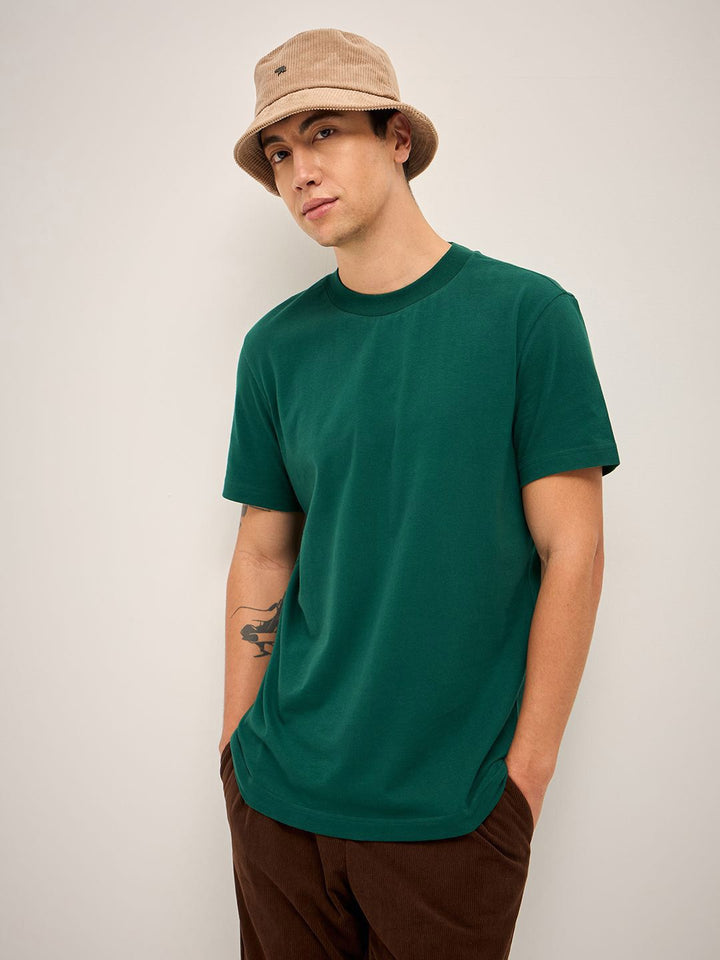THE BEAR HOUSE Men Solid Round Neck Pure Cotton T-shirt