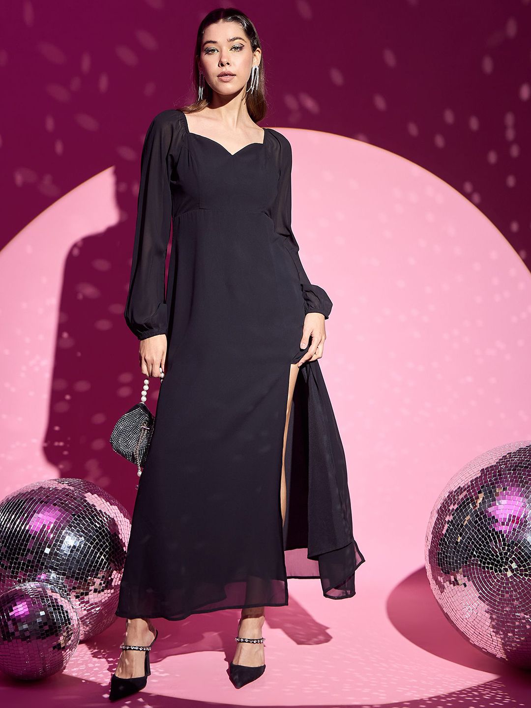 Berrylush Women Bishop Sleeve A-Line Maxi Dress