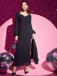 Berrylush Women Bishop Sleeve A-Line Maxi Dress