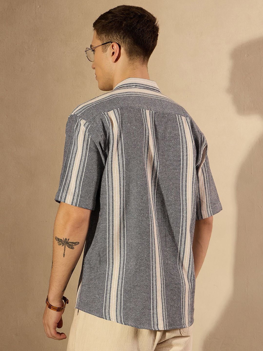DENNISON Men Aspect Striped Oversized Cotton Shirt