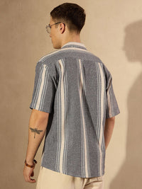 DENNISON Men Aspect Striped Oversized Cotton Shirt