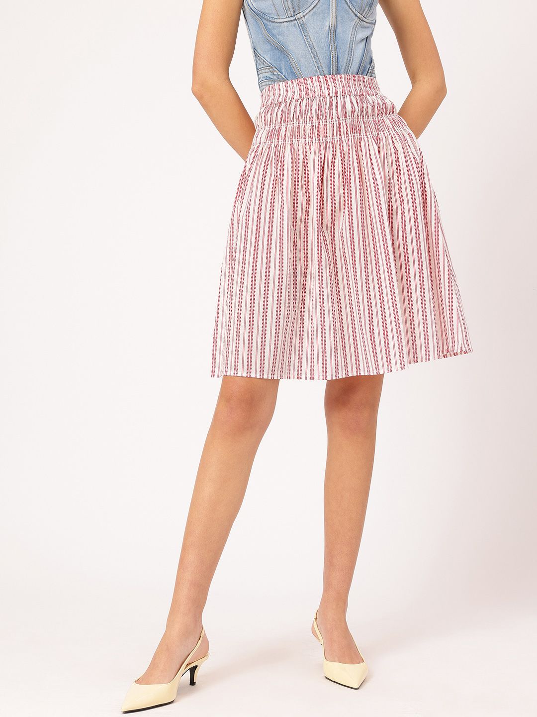 DressBerry Flair Suite Smocked Striped Flared Skirt