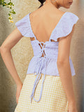 DressBerry Simply Stated Dobby Weave Ruffled Sleeves Back Lace-Up Peplum Top