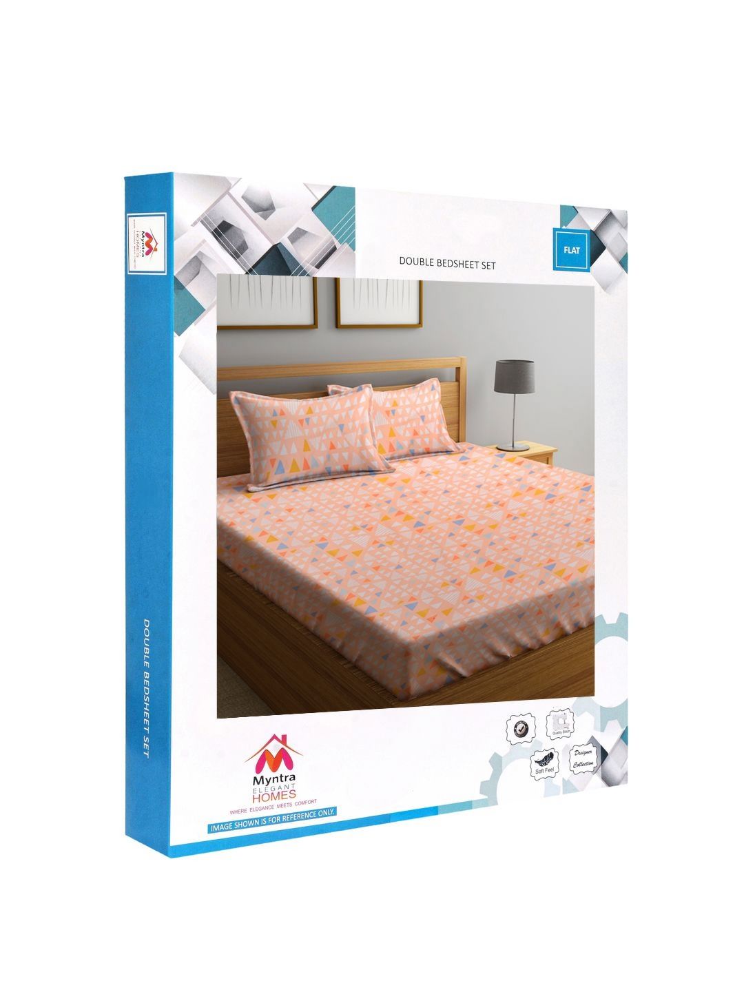 Myntra Elegant Homes Peach Geometric Polycotton 300 TC Cadar Katil Halus King dengan 2 Sarung Bantal-98 x 87 inci