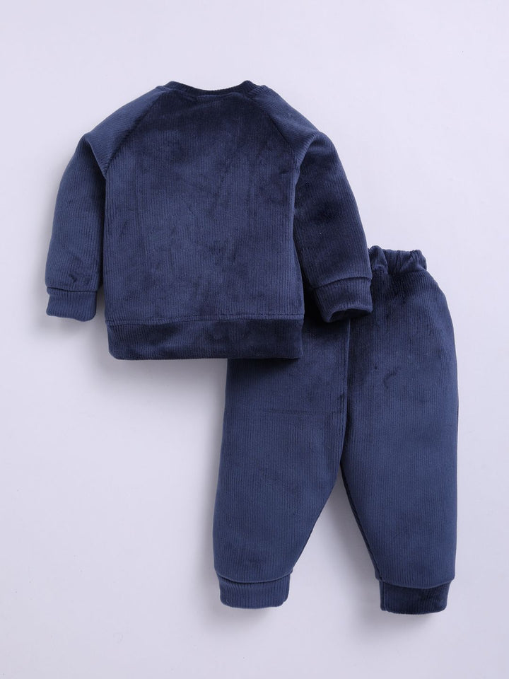 Moms Love Infant Boys Ribbed Velvet-Finish Pure Cotton Sweatshirt With Joggers