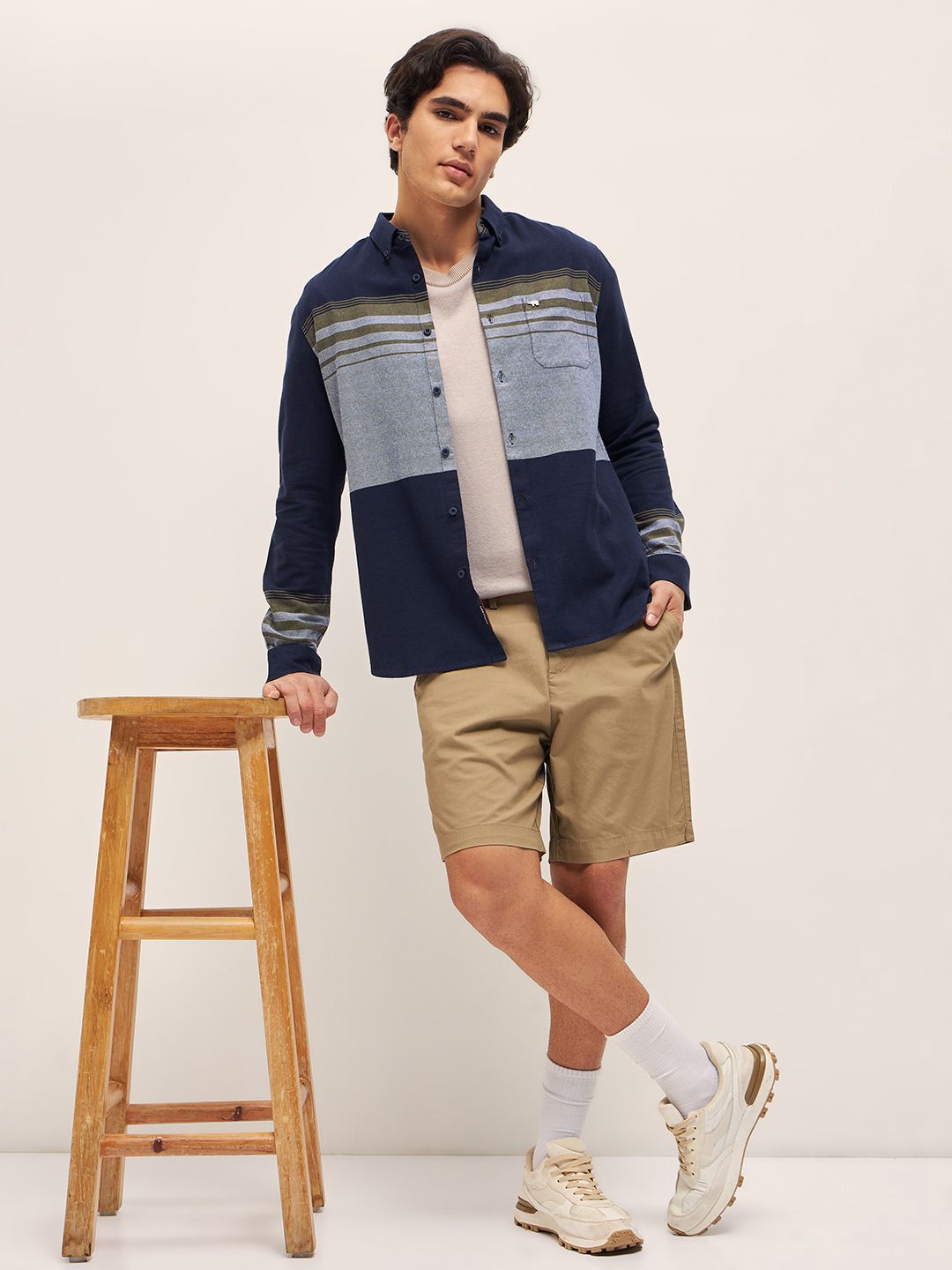 Lelaki Bear House Slim Fit Cotton Casual Shirt