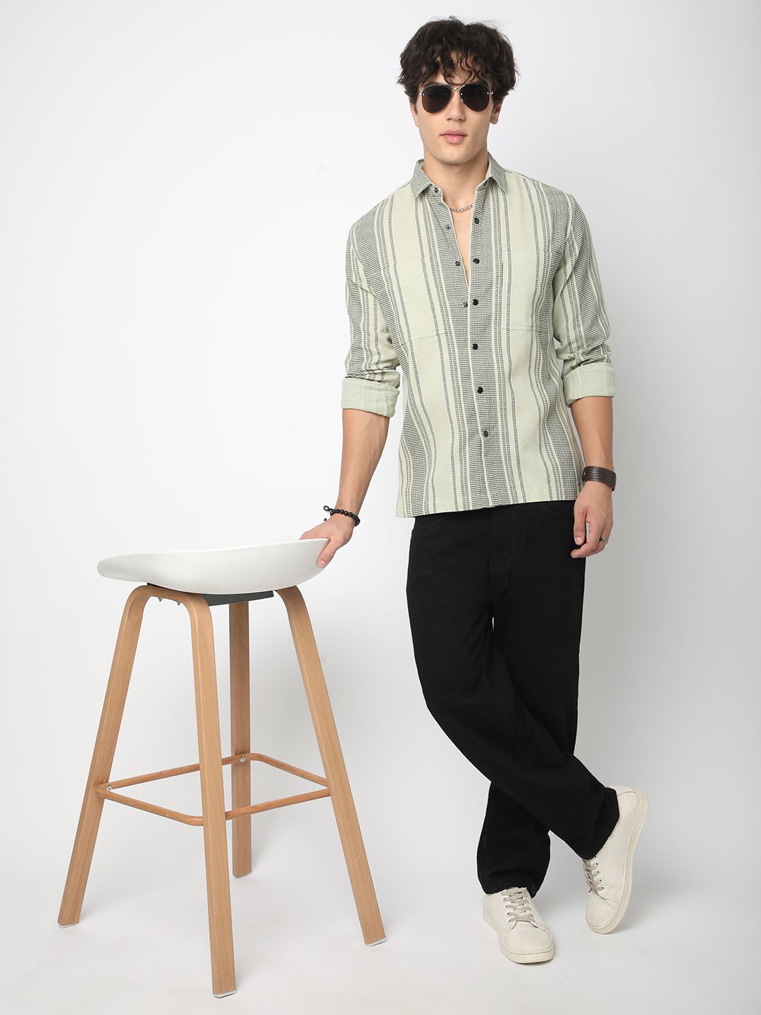 VASTRADO Men Classic Spread Collar Multi Striped Cotton Slim Fit Casual Shirt