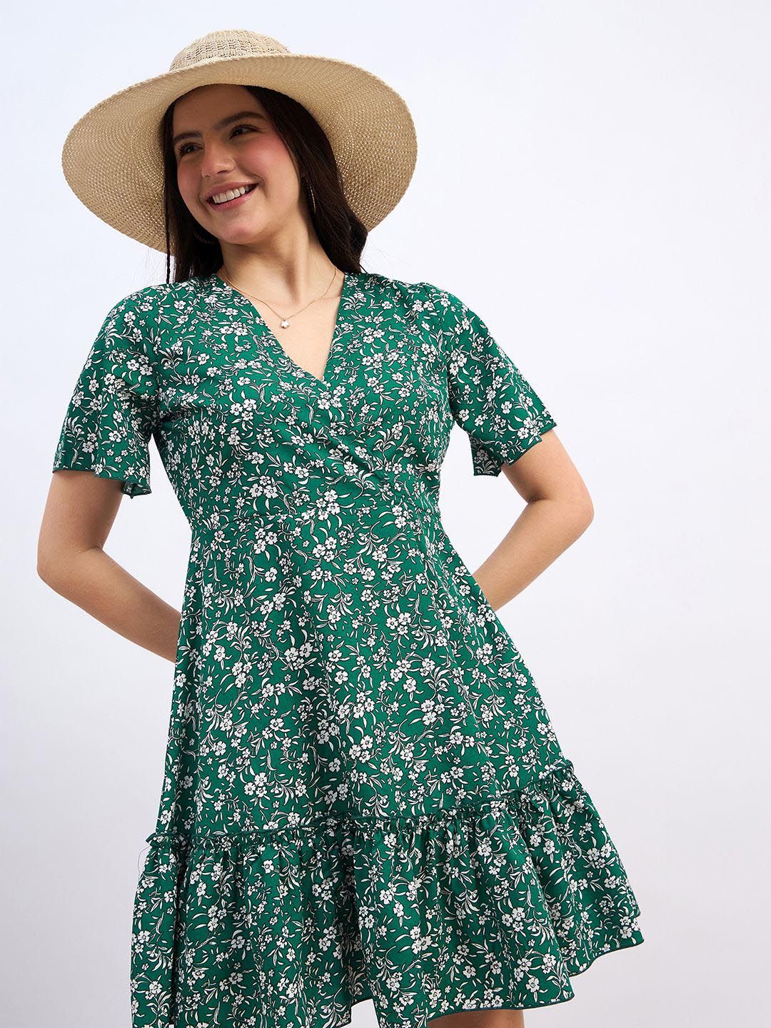 Berrylush Floral Print Ruffled A-Line Mini Dress