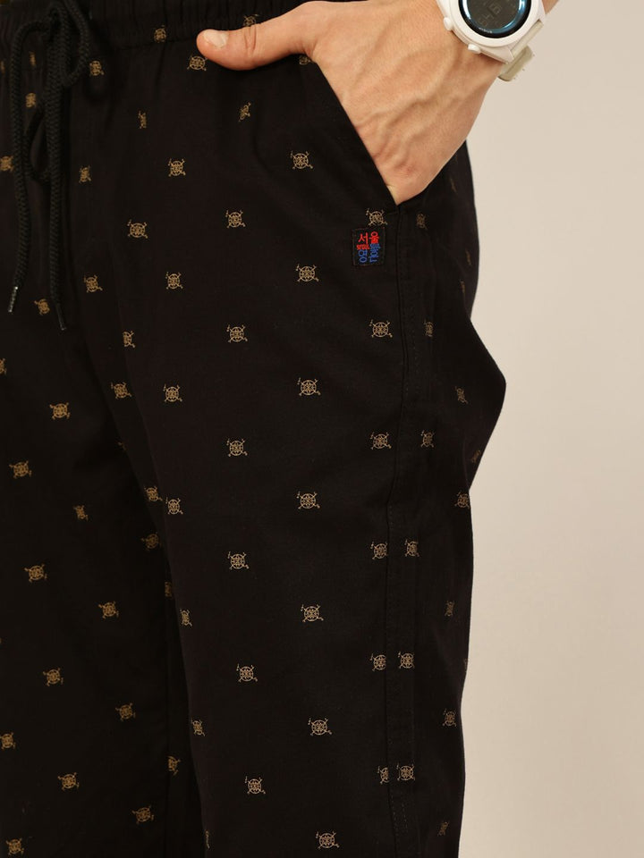 Thomas Scott Men Abstract Printed Smart Slim Mid-Rise Fit Easy Wash Joggers Trousers