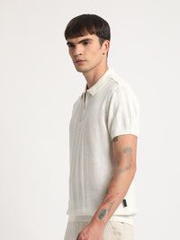 THE BEAR HOUSE Self Design Relaxed Fit Cotton Polo Collar T-shirt