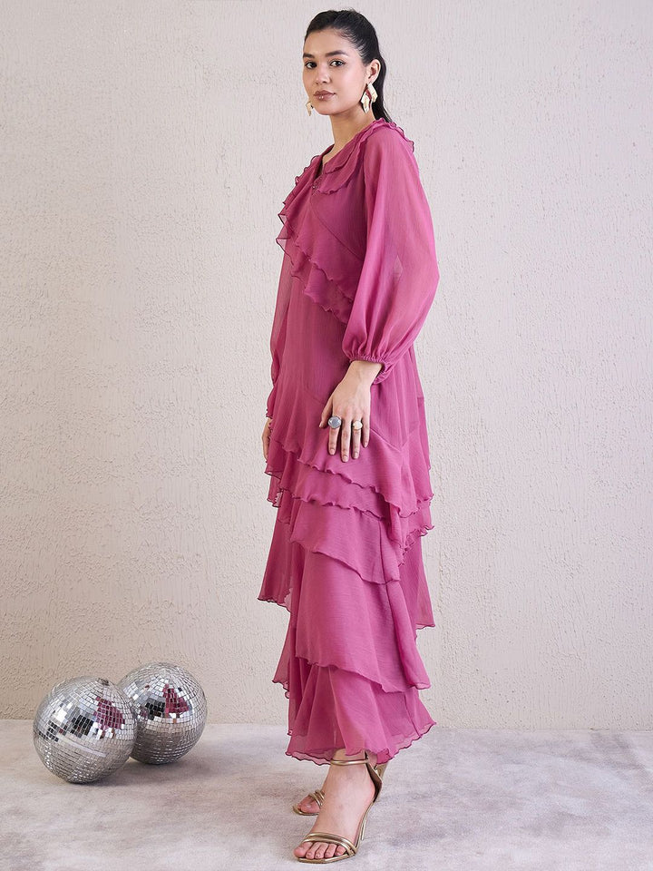 Antheaa Puff Sleeve Chiffon Maxi Dress