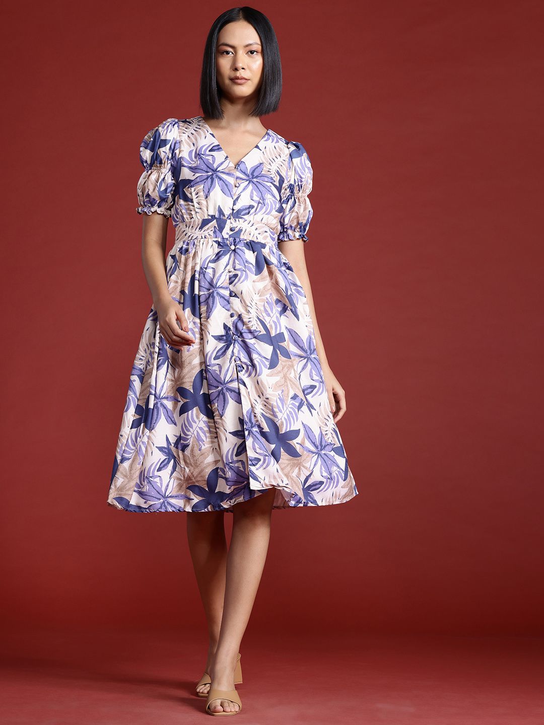 all about you Floral Print Puff Sleeve Fit & Flare Dress