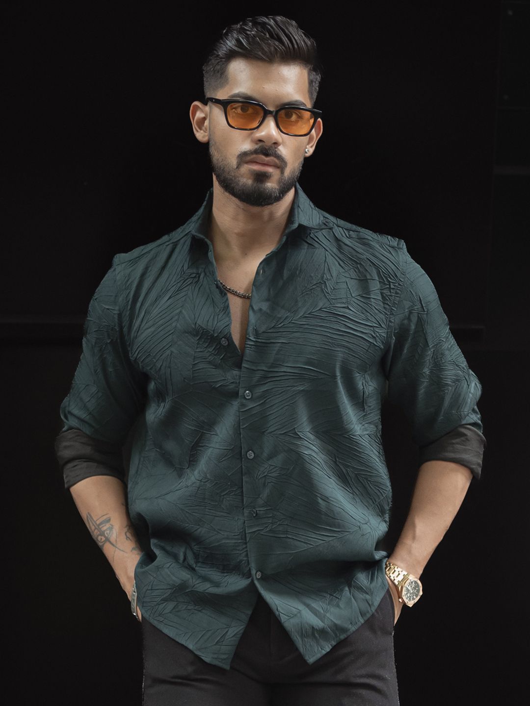 Powerlook Men Spread Collar Textured Casual Shirt