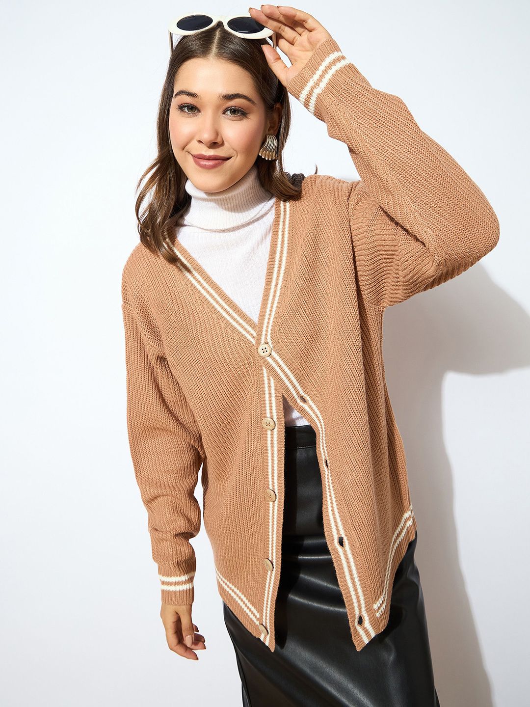 SASSAFRAS Women Acrylic Front-Open Oversized Sweater