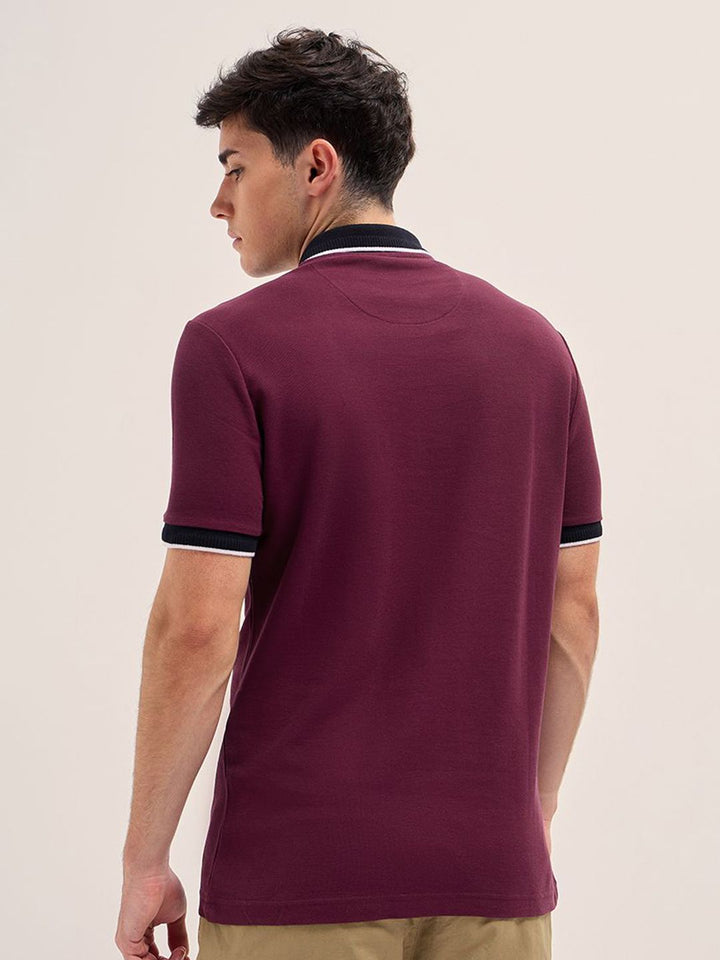 THE BEAR HOUSE Men Solid Polo Collar Cotton T-shirt