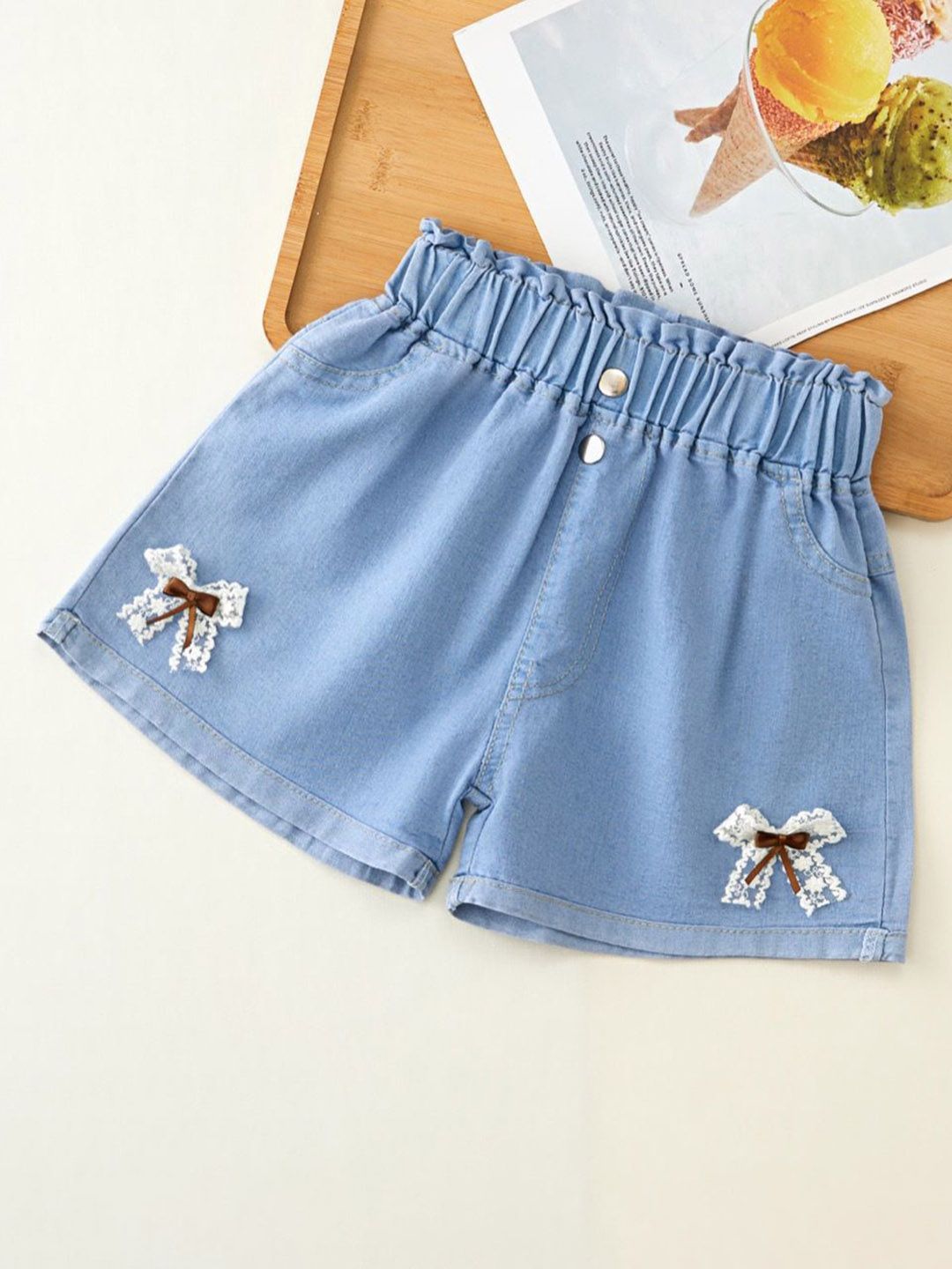 YK Girls Embellished Washed Denim Shorts