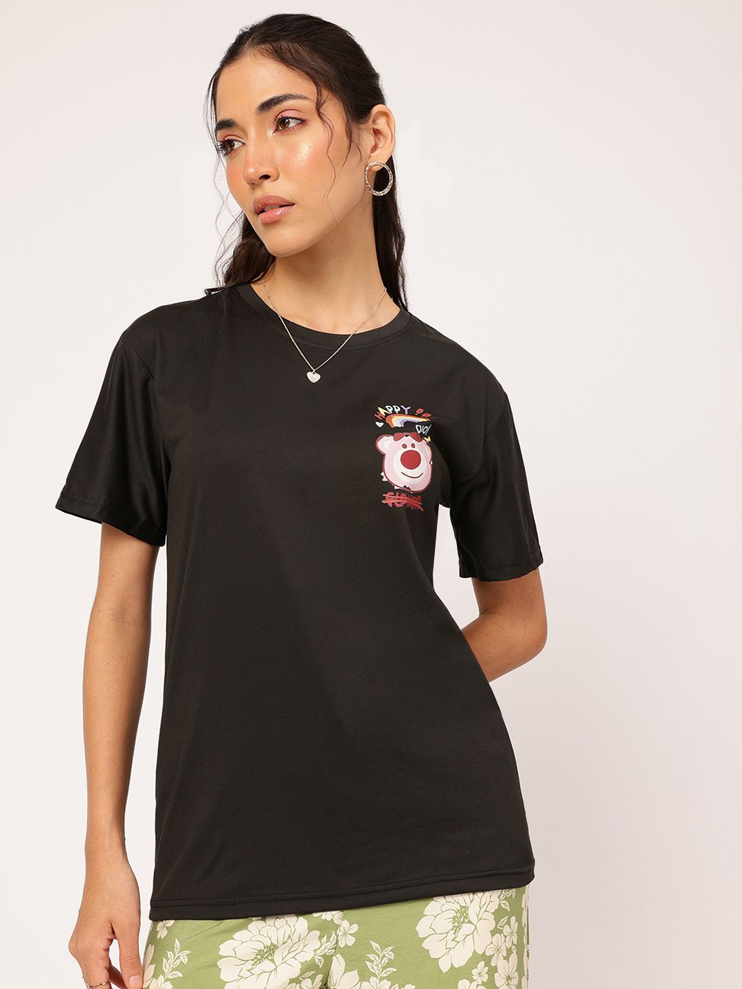 DressBerry Graphic Printed Back Round Neck T-shirt